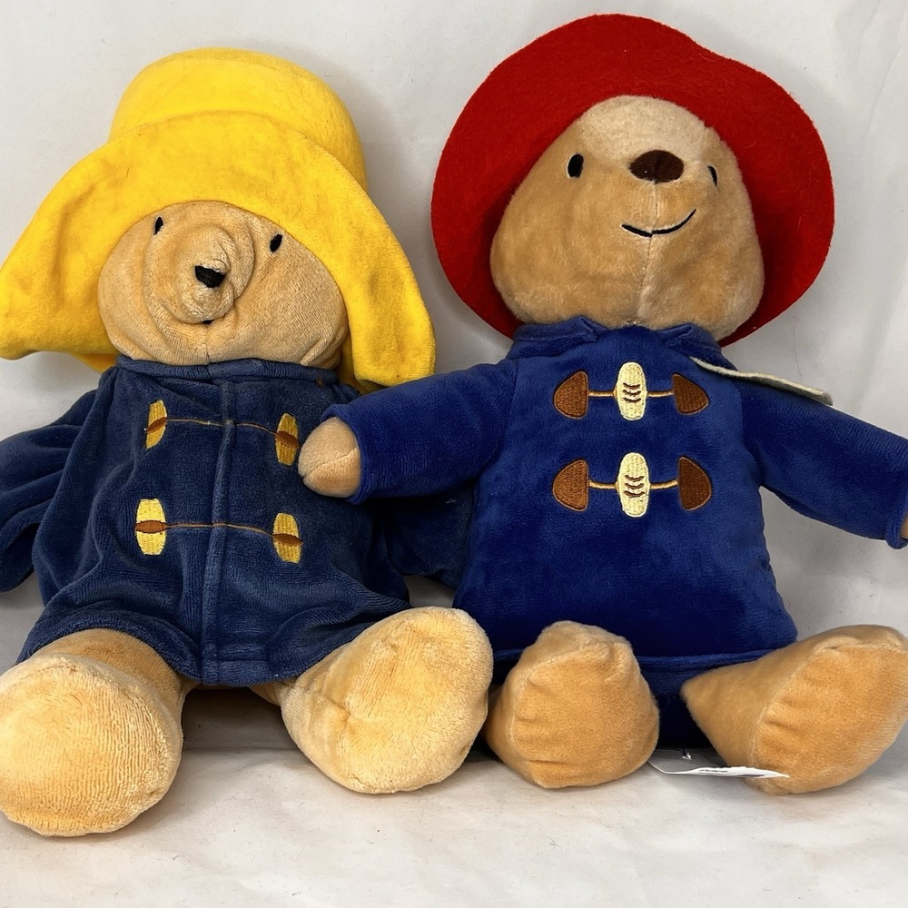 Paddington Bear Plush Lot 2 Red Yellow Hat Blue Coat Stuffed Animal 11" Eden